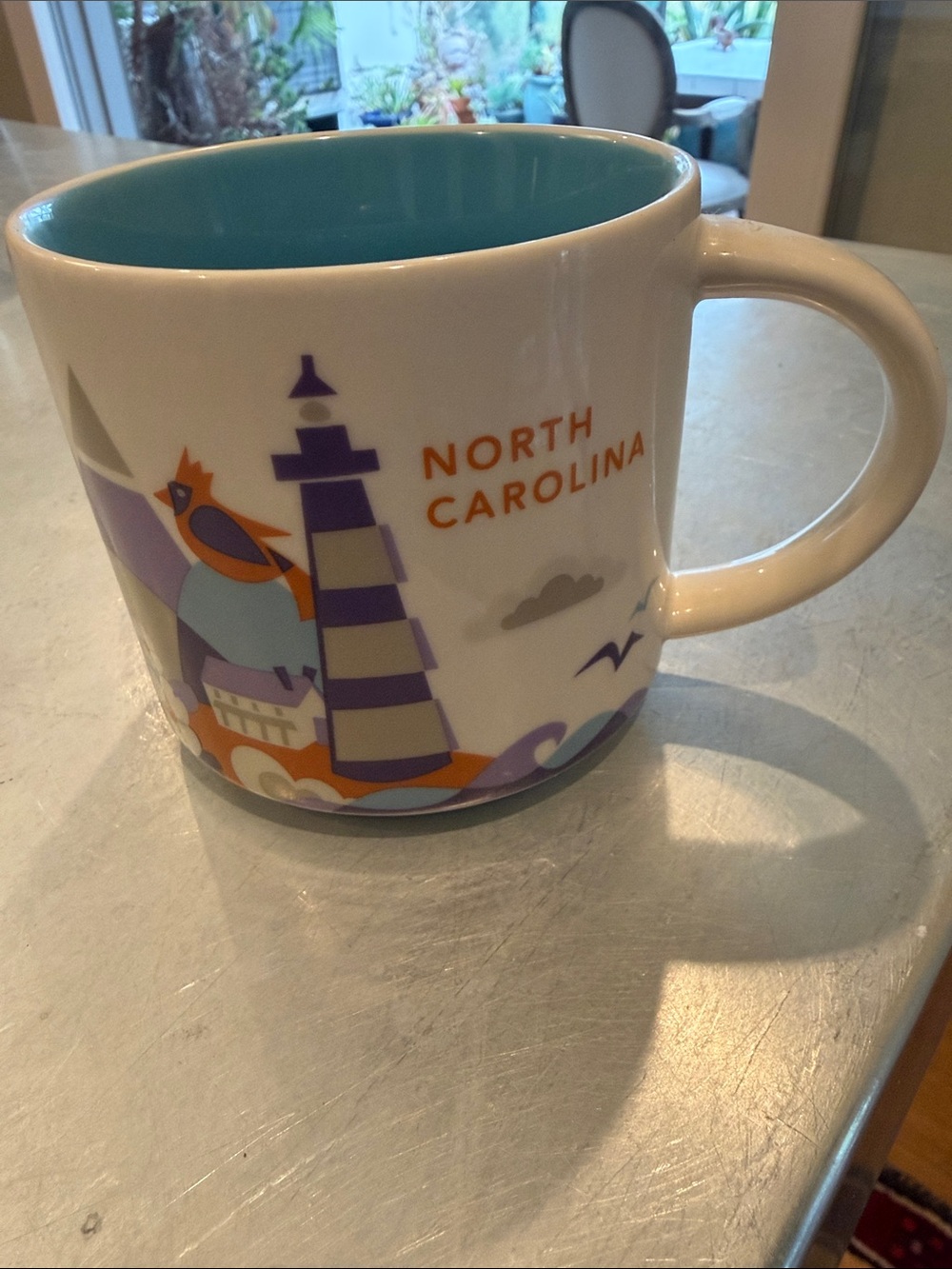Starbucks North Carolina Ceramic Mug with Turquoise Interior and Purple Artwork